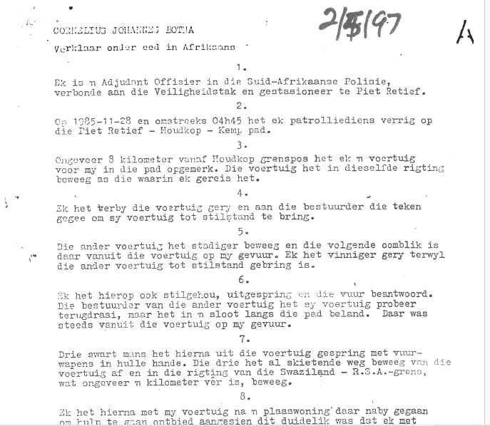 CJ Botha, Amnesty application, 2 May 1997, 1